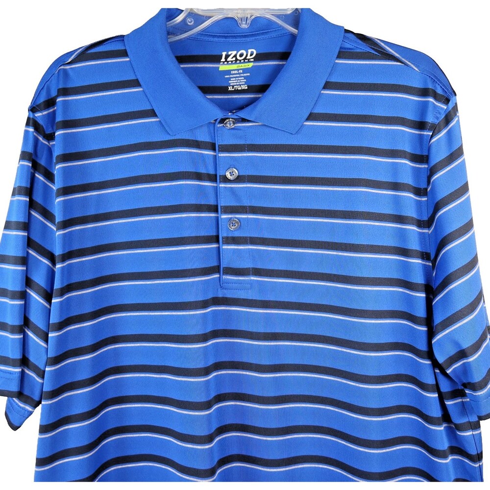 Izod Mens Golf Polo Shirt Size XL Perform-X Stretch Cool FX Blue &Black Striped